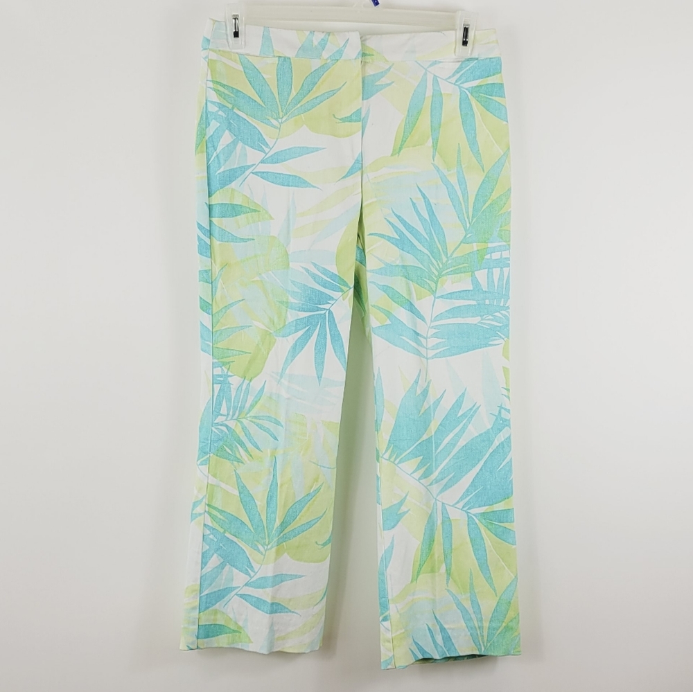Talbots Petites Capri Cropped Pants Womens White Green Size 12